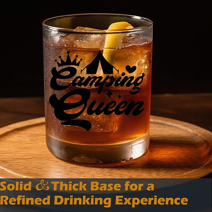 Camping Lovers Gifts Old Fashioned Whiskey Glasses, Camper Gifts for Women, Rv Traveler Gift 10 oz Rocks Barware Cup for Cocktail Drinks Scotch Bourbon Liquor