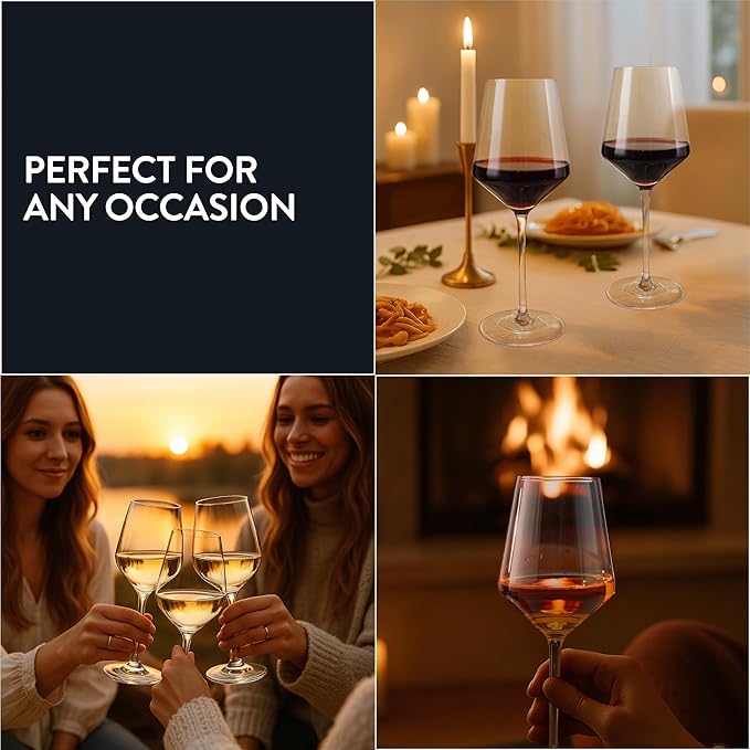 Elixir Red Wine Glasses Crystal Set of 4 - Red Wine Glass Set - Made from Crystal - Luxury Hand Blown Glass - Fancy Modern Style Cups - Sommelier Style for Luxurious Drinking