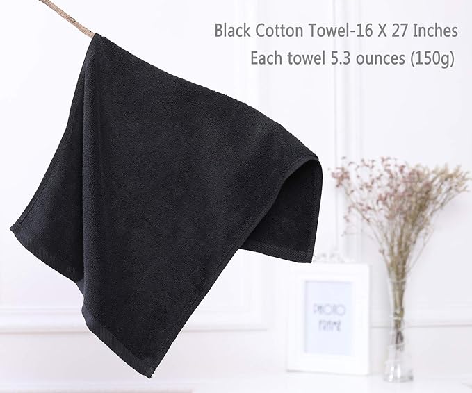 PERFEHAIR Black Salon Towels (2-Pack, 16 X 27 Inches)-Barber Hand Cotton Towel for Gym, Bath, Spa, Shaving, Shampoo