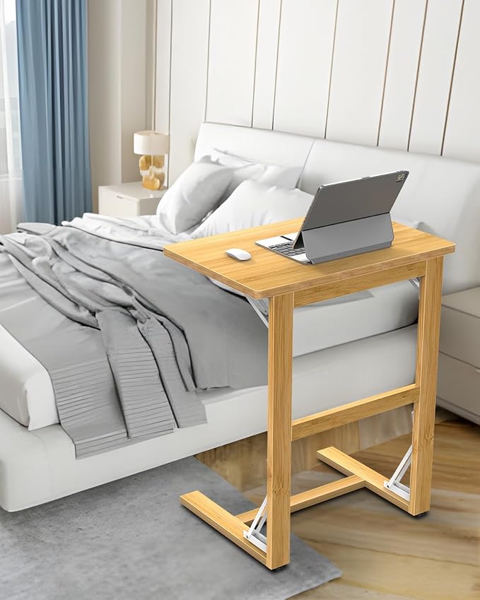 Tatub 24'' Folding TV Tray Table, C Shaped End Table for Couch, Small Sofa Side Laptop Desk