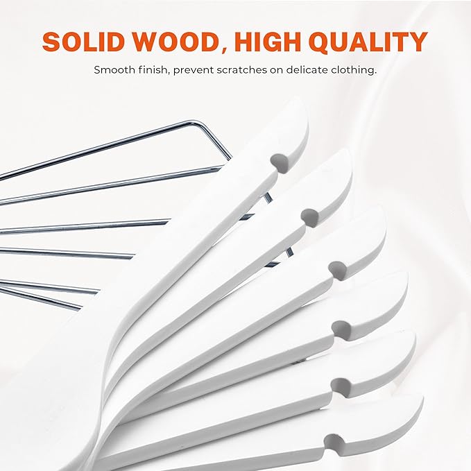 HOUSE DAY Wooden Hangers with Clips 12 Pack, Heavy Duty White Wood Pants Hanger, Premium Skirt Hanger with Adjustable Clips, Solid Clip Hangers for Suit, Blouse, Dress, Coat, Jacket, Bottom