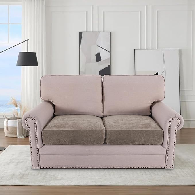 H.VERSAILTEX Stretch Chenille Couch Cover Furniture Protector Seat Cushion Sofa Cover 2 Cushions Non-Slip Couch Covers for Sofa Pets with Elastic Bottom (2 Piece Loveseat Cushion Covers, Taupe)