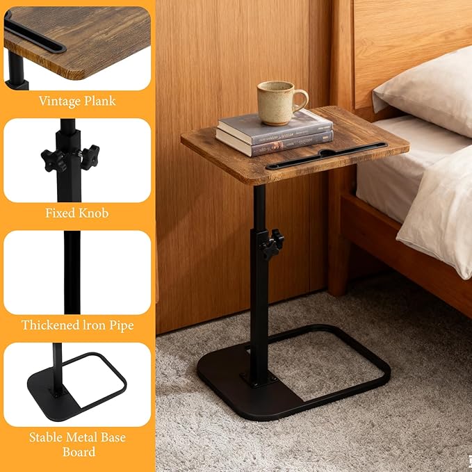 jessie Tv Tray Table, Adjustable Tray Table for Couch 360° Swivel C Shaped End Table with Phone Tablet Slot for Living Room, Sofa, Bedside, Bathroom