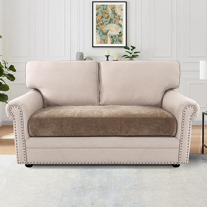 H.VERSAILTEX Stretch Chenille Sofa Slipcovers for 2 Cushion Couch Thick Soft Sofa Cover Anti Slip Couch Cushion Covers Flexibility with Elastic Bottom(2 Seater Loveseat Cushion Cover,Taupe)