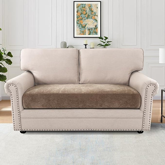 H.VERSAILTEX Stretch Chenille Sofa Slipcovers for 2 Cushion Couch Thick Soft Sofa Cover Anti Slip Couch Cushion Covers Flexibility with Elastic Bottom(2 Seater Loveseat Cushion Cover,Taupe)