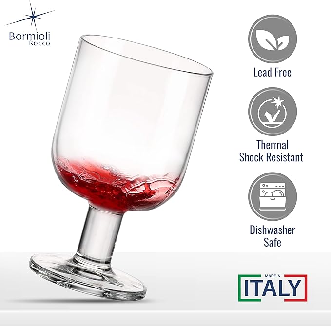 Bormioli Rocco Hosteria Set Of 6 Stackable Wine Glasses, 5.5 Oz. Goblet, Clear Tempered Glass, Made In Italy.