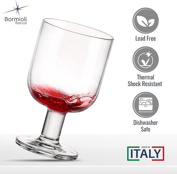 Bormioli Rocco Hosteria Set Of 6 Stackable Wine Glasses, 6.75 Oz. Goblet, Clear Tempered Glass, Made In Italy.