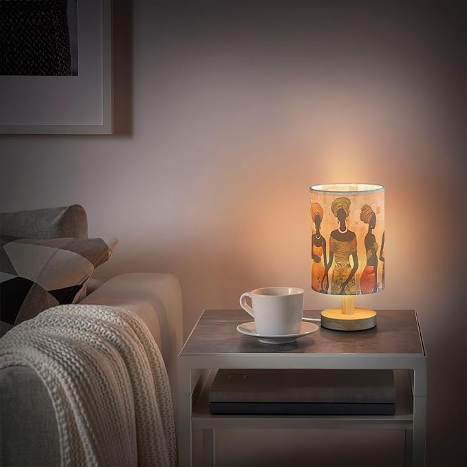 Bedside Lamp African American Black Womens Basket Table Lamp with USB Port Wood Base for Living Room,Bedroom,Nightstand,Office 214a5266