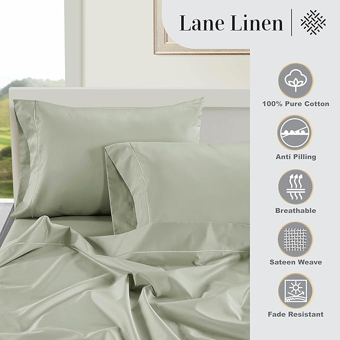 100% Egyptian Cotton Queen Bed Sheet Set – 4 Piece Queen Sheets Set, Breathable & Fade Resistant, Silky Sateen Weave for Winter Comfort, Ultra-Soft Hotel Luxury Bedding with 15" Deep Pocket - Mineral