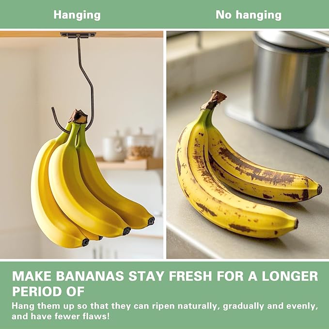 Banana Hanger Hook – Space Saving Banana Holder Hanger to Keep Bananas Fresh, Self Adhesive and Screw Banana Hook 4Pack Copper