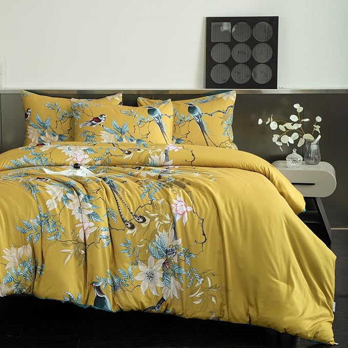 Floral Comforter Set Twin Soft Cute Floral Bedding Comforter Sets Garden Style Flower Tree Branches Flowers Birds Print Botanical Comforter Set for All Seasons 1 Comforter and 1 Pillowcases
