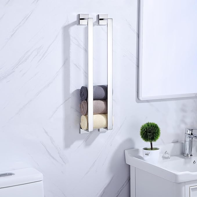 LANC Bath Towel Bars Chrome Polished 2 Pack 24-Inch Bathroom Towel Rail Square Towel Racks Kitchen Towel Holders Stainless Steel Wall Mount Silver Towel Hanger Towel Rods,A8804-6CP
