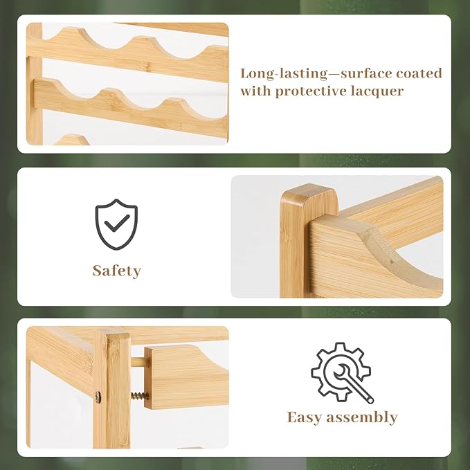 Wine Rack，Bamboo Wine Storage Cabinet Shelf，Countertop Wine Shelf- Freestanding Wine Holder for Kitchen & Pantry (Natural, 4-Tier)