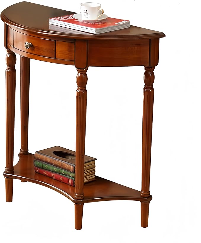 Solid Wood Console Table with Drawer, Semi-Circle Entryway Storage Shelf, Half-Moon Porch Table Side Elegant Vintage Sofa for Living Room (39.4" L x 15.7" W x 34.4" H)