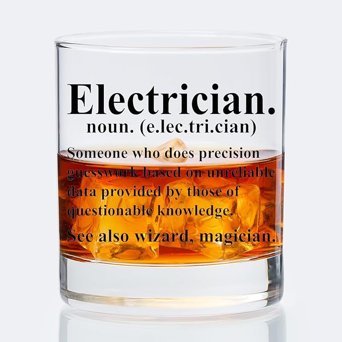 Electrician Gifts Old Fashioned Whiskey Glasses, Engineer Engineering Gifts, Electrician Definition 10 oz Rocks Barware Cup for Cocktail Drinks Scotch Bourbon Liquor