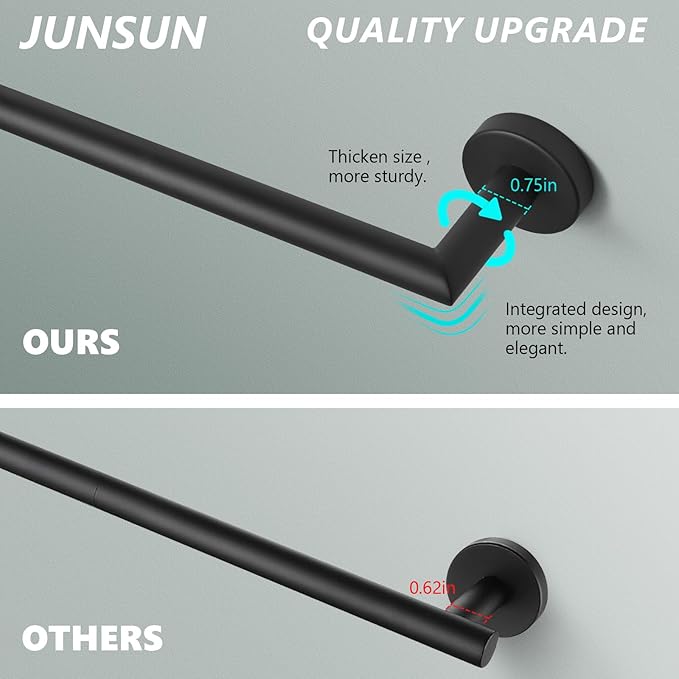 JunSun Bathroom Towel Bar 9 Inch Matte Black Towel Racks Wall Mounted Bath Hand Towel Holder Modern Home Decor Towel Rod Bathroom Accessories Stainless Steel Towel Hangers Towel Rail Single Towel Bars