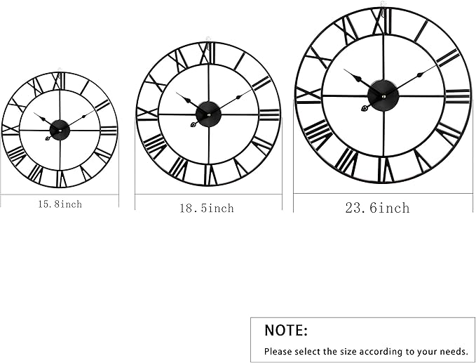 1st owned Large Wall Clock Metal Retro Roman Numeral Clock, Modern Round Wall Clocks Almost Silent, Easy to Read for Living Room/Home/Kitchen/Bedroom/Office/School Decor (Black, 24 Inch)