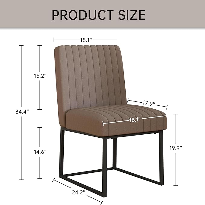 VKNOW Upholstered Dining Chairs Set of 6, Modern Dining Room Chairs with Stripe, Linen Kitchen Chair Dinner Chair with Black Metal Base for Kitchen Office, Brown