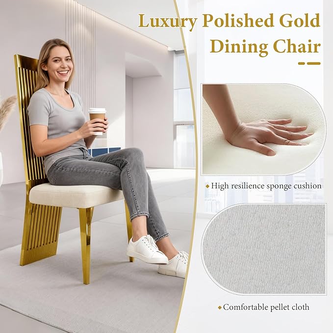 White and Gold Dining Chairs Set of 10, Upholstered Dining Room Chairs, Modern Luxury Chairs with High Back and Polished Gold Metal Legs for Kitchen/Living Room/Restaurant