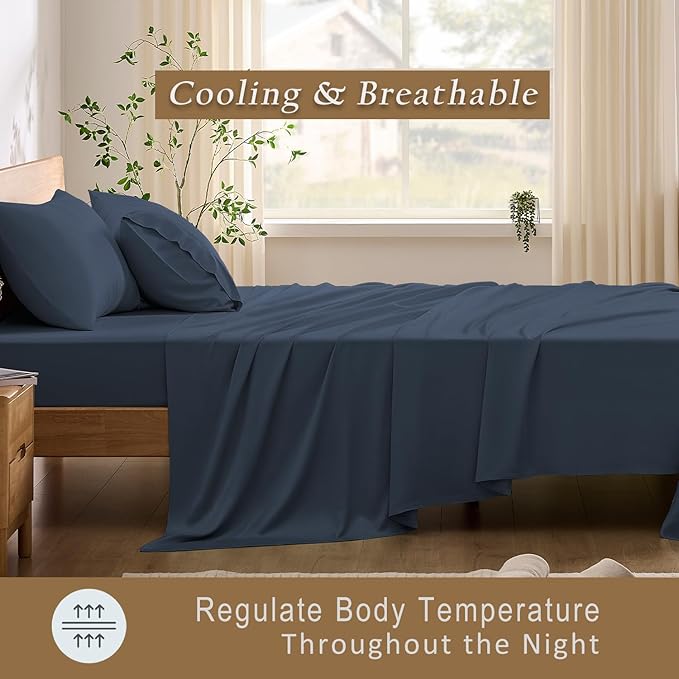 TOSMO Luxury Cooling Sheet Set - 100% Viscose from Bamboo, 4-Piece Bedding Set (King Size) - 18” Extra Deep Pockets, Oeko-Tex Certified, Silky Soft and Breathable, Slate