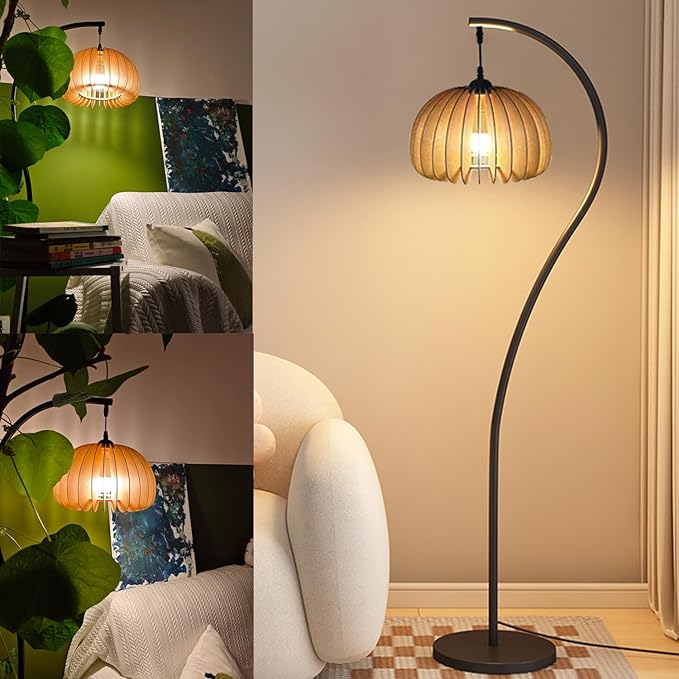 MIXL-Black Gooseneck Floor Lamp,Wood Reading Tall Lamp with 3-Color Temperature,Farmhouse Style Floor Light for Living Room Bedroom and Study Room