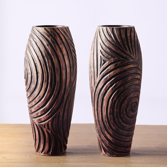 Tall Floor Vase, Brown Vintage Home Decor Vases, 19.7 inch Resin Vase for Living Room Decoration, Fireplace, Entryway,Bedroom, Hotel, Patio Decoration