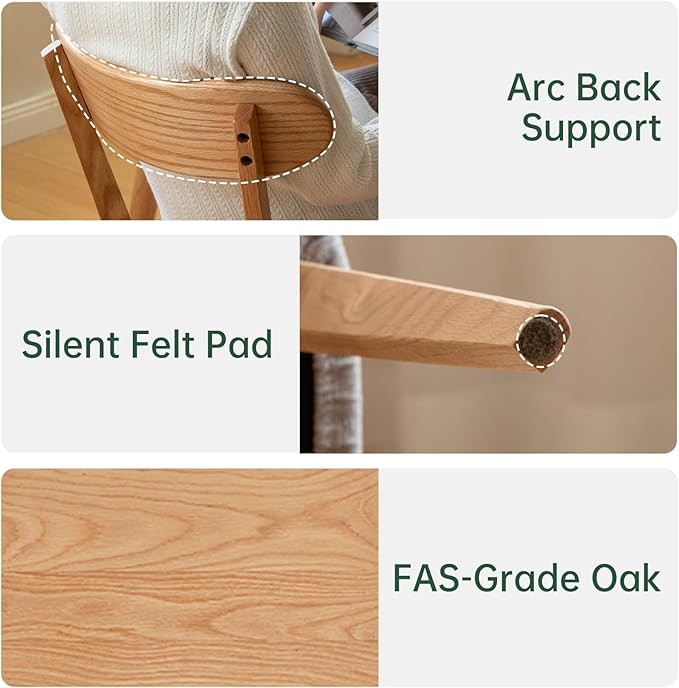100% Solid Wood Upholstered Dining Chairs, Mid Century Modern Oak Dining Chairs with Curved Back Design with Butterfly Wing Shape for Kitchen, Dining Room, Restaurant (4PK, Log Color-Beige Cushion)