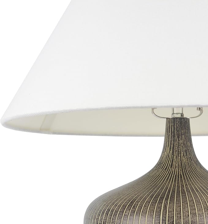 Abani Table Lamp Camille Tapered Vase 22” – Brown Ceramic Base with White Linen Shade – E26 Bulb Included – Transitional Desk Lamp for Bedroom, Living Room Lamp, Office or Nightstand