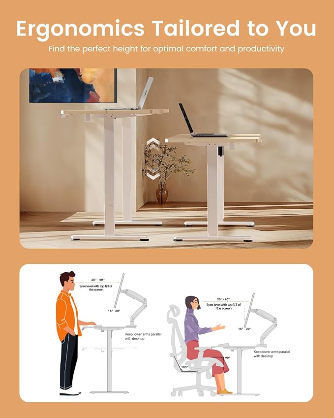 ErGear Height Adjustable Electric Standing Desk, 63 x 28 Inches Sit Stand up Desk, Large Memory Computer Home Office Desk with Two-Piece Desktop (Natural)
