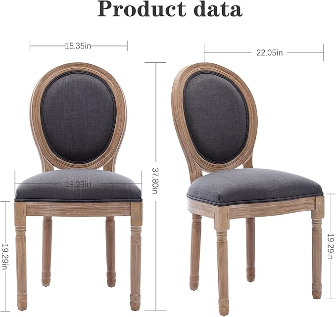 Nrizc French Dining Chairs Set of 2, Farmhouse Dining Chairs, Vintage Country Dining Chair with Round Back, French Bistro Chairs, Fabric Dining Chair for Kitchen, Bedroom