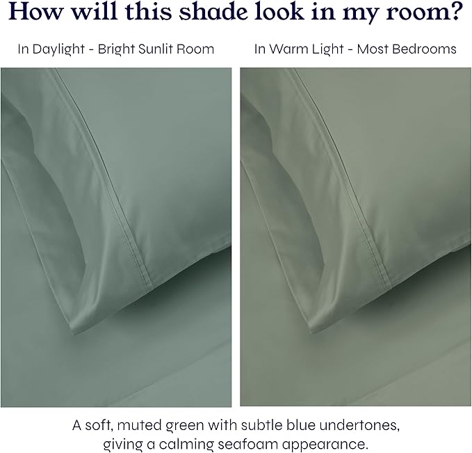 California Design Den 400 Thread Count, Natural 100% Cotton Sheets Sateen, Soft King Bed Sheets Set, Deep Pockets with All-Around Elastic for a Snug Fit, Cool & Durable Bedding Set - Sage Green