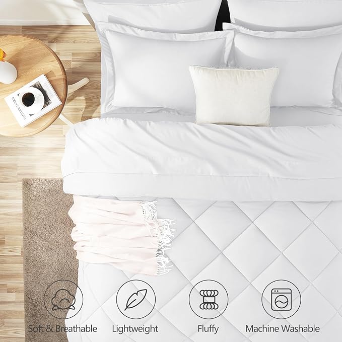 CozyLux Queen Comforter Set White - Bed in a Bag Queen Size 7 Pieces, Luxury Soft Bed Set for All Seasons, Bedding Set with Down Alternative Comforter, Sheets, Pillowcases & Shams