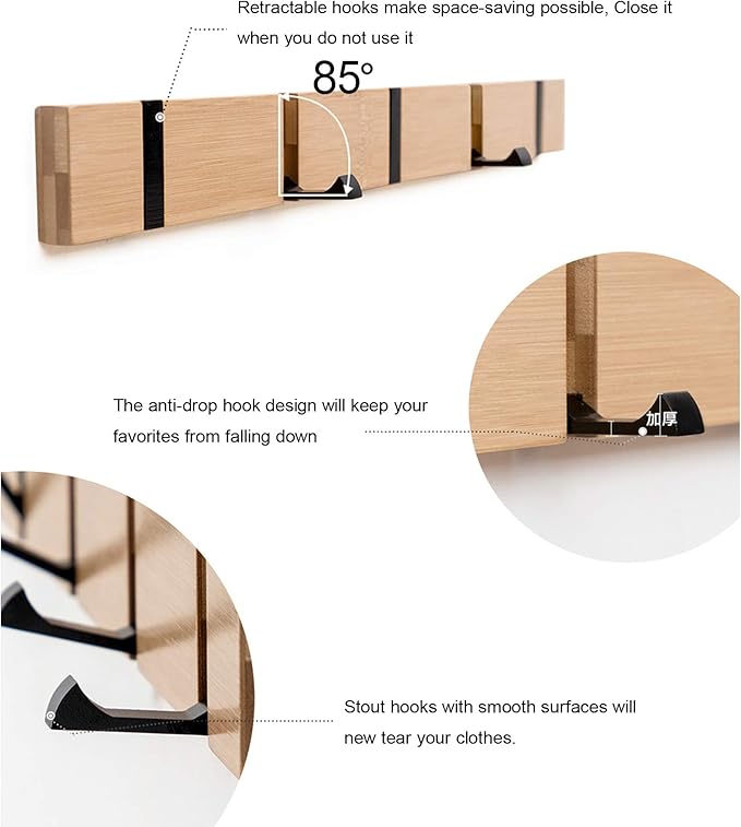 Pink Coat Hooks Wall Mounted for Girls, Modern Coat Rack with Folding Hooks, Beautiful Hooks for Girl Bedroom – Pink 4 Hooks