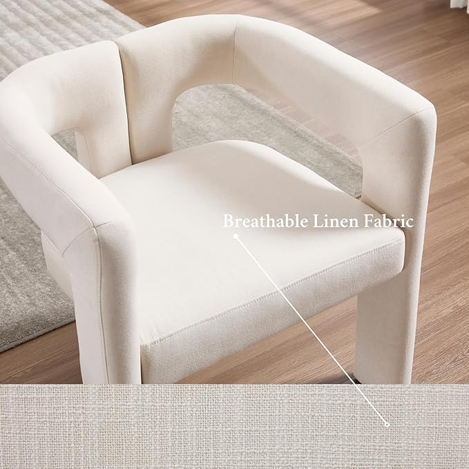 Modern Dining Chairs Set of 4, Upholstered Side Chairs Linen Fabric Guest Chairs with Barrel Backrest Armchair for Dining Room Living Room, Beige