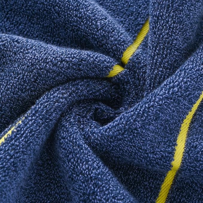 YiLUOMO Blue Hand Towels Yellow Striped Design Set of 2 Super Soft 100% Terry Cotton Highly Absorbent Decorative Hand Towel for Bathroom 13 x 29 Inch