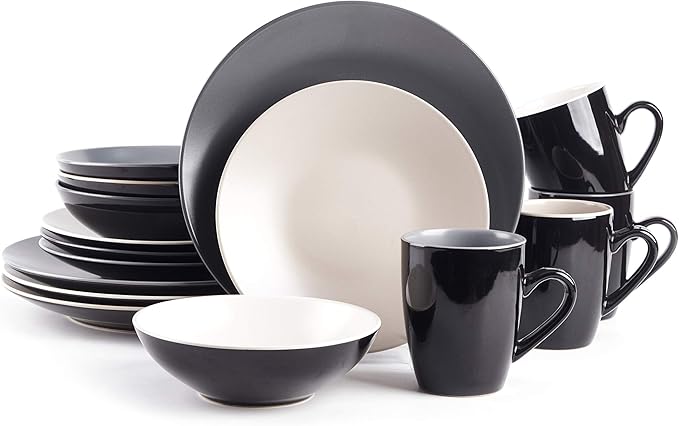 Colors Life 16pc Dinnerware Set, Very Cool - 4 Assorted Colors of Grey, Light Grey, Light Beige and White