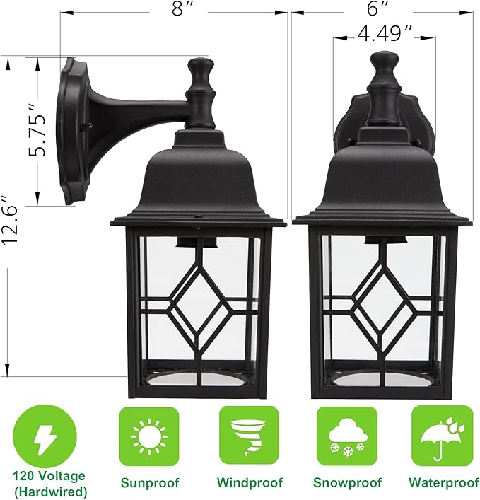 LIT-PaTH Outdoor LED Wall Lantern, Large Exterior Wall Light Fixture, 3000K Warm White, 11W 1000 Lumen, Matte Black Anti-Rust Aluminum Porch Lighting for Outside, Patio, Garage, 1 Pack