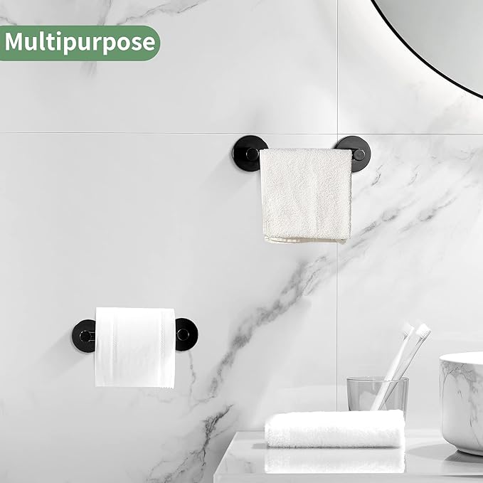 Black Toilet Paper Holder Towel Ring Matte Bathroom Accessories Set Hand Towel Holder Wall Mount Bath Hardware TP Tissue Roll Holder with Double Post Pivoting SUS304 Stainless Steel 2pc