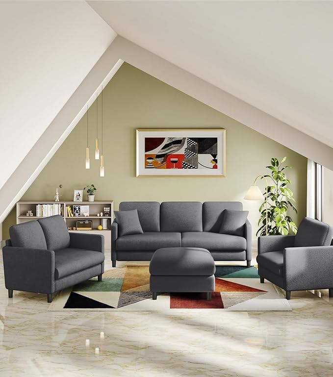 83" Couches for Living Room, Comfy Sofas for Living Room, Teddy Sofa Couch, Tool-Free Setup Loveseat Sofa, All-Wood Love Seat Couches, Small Couch 2 Pillows Included, Grey