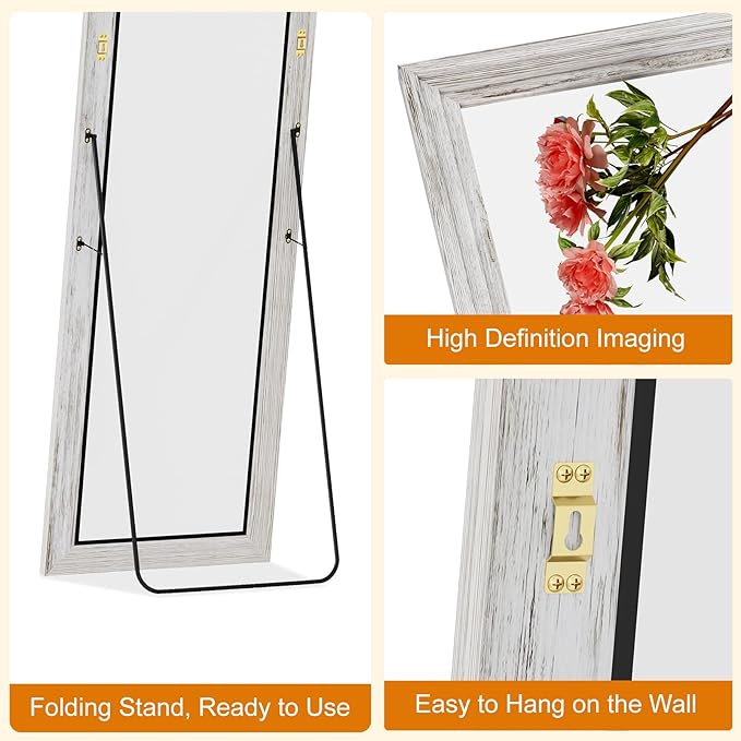Full Length Mirror,65x22 Inch Full Length Mirror Wall Mounted,Vertical Hanging,Leaning Standing for Bedroom,Living Room,Rectangular Wooden Frame,Wood White Color.