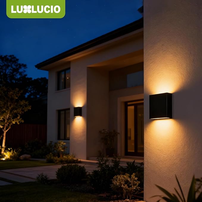 2 Pack Indoor Outdoor Black Up and Down LED Wall Light, Modern Bedroom/Porch Wall Lamp, IP65 Waterproof, 5%-100% Dimmable 18W 1620lm, 5CCT (2700K-5000K), CRI90+, 120-277V