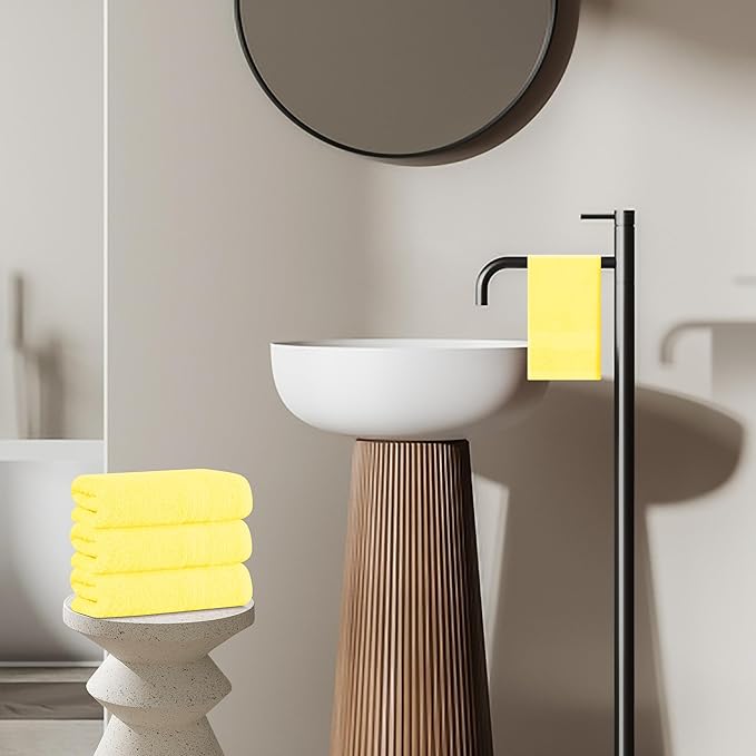 BOUTIQUO Ultra Soft Cotton 6 -Piece Hand Towel Set 16x24 Inch, Ideal for use in Bathroom, Kitchen, Gym, Spa & General Cleaning, Compact & Lightweight Multi Purpose Hand Towels - Lime Yellow