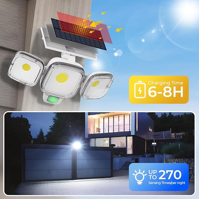 CINOTON Solar Motion Sensor Outdoor Lights, 3 Modes LED Security Flood Light with Remote Control, IP65 Waterproof Solar Powered Outside Wall Lighting for Garden Porch Garage Yard Driveway White 2 Pack