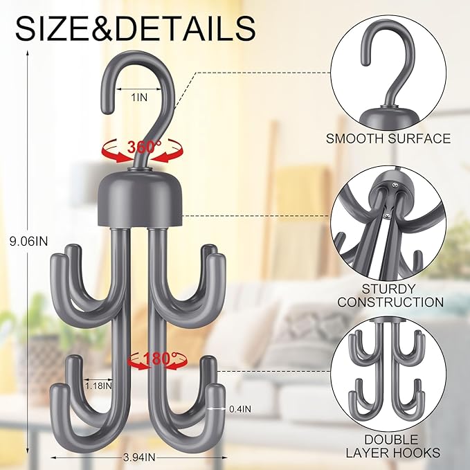 3Pcs Tank Top Hanger, Rotatable Bra Hangers for Closet Organizer, Max 72 Storage Capacity Belt Hanger, Plastic Space Saving Closet Organizers Apartment Dorm Essentials for Bra (2, Grey)
