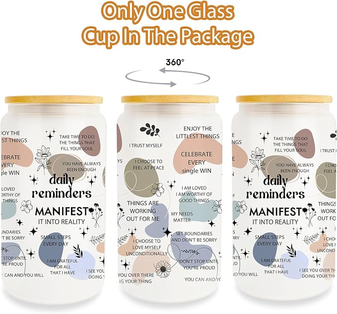 Mental Health Gift for Her, Inspirational Gift for Women Friends,16oz Glass Cup with Lid and Straw, Motivational Gifts for Women Sister Bestie