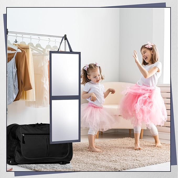 Foldable Portable Full Length Mirror for Dorm Dance Backstage Camping Travel Hanging Folding Makeup Body Mirror for Dancers Artists Home Aestheticians Spa(Grey,33.5" X 13.4")