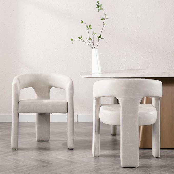 Set of 6 Modern PU Leather Upholstered Dining Chairs with Open-Back, Cute Barrel Side Chairs Kitchen Armchair Accent Chairs for Dining Room Bedroom, Grey