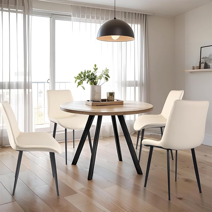 Dining Chairs, Modern PU Leather Dining Chairs, Dining Room Chairs with Sturdy Metal Legs, Upholstered Seat Kitchen Chairs for Living Room, Restaurant (Beige, Set of 4)