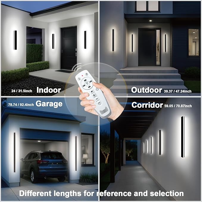 31.49 Inch Outdoor Wall Lights, Ip65 Waterproof Linear Led Modern Wall Sconce, 3CCT Color Selectable LED Strip Porch Lights with Remote Dimming Lighting Fixture Acrylic Anti Rust