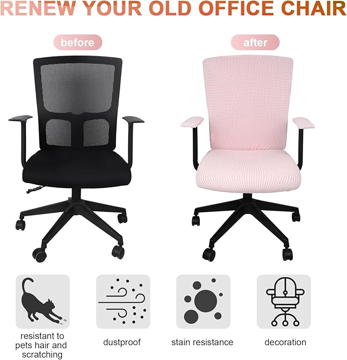 Tallew 8 Pcs Office Chair Covers Set Computer Universal Protective Stretchable Chair Seat Covers Desk Armrest Slipcovers Pads Office Cushion Backrest for Rotating (XL,Pink)